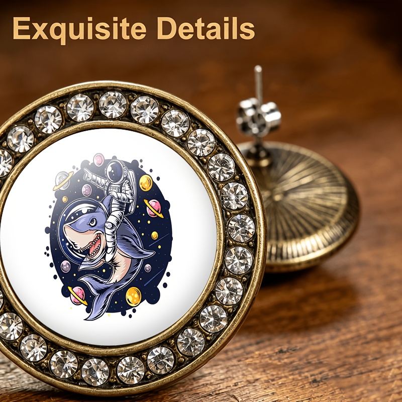 2pcs Space Shark Glass-inlaid Stud Earrings Set